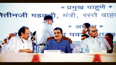 (From Left) Deputy CM Ajit Pawar, union minister Nitin Gadkari and NCP chief Sharad Pawar at state-level Sugar Conference 2022 organised by Vasantdada Sugar Institute on Saturday. (HT PHOTO) (From Left) Deputy CM Ajit Pawar, union minister Nitin Gadkari and NCP chief Sharad Pawar at state-level Sugar Conference 2022 organised by Vasantdada Sugar Institute on Saturday. (HT PHOTO)