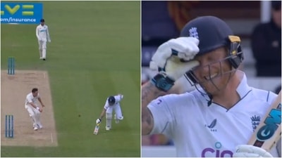 Ball ricochets off Ben Stokes' bat. (Twitter/EnglandCricket) Ball ricochets off Ben Stokes' bat. (Twitter/EnglandCricket)