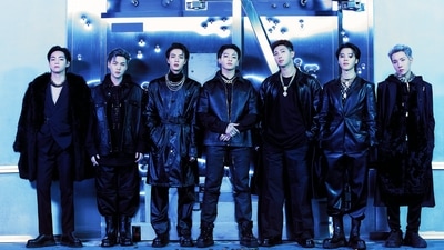 BTS members V, Suga Jin, Jungkook, RM, Jimin and J-Hope in Proof concept photos.