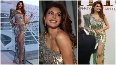 Jacqueline styled the metallic-hued gown with minimal accessories and makeup, allowing it to shine. The star paired the ensemble with embellished clear pumps featuring killer high heels and dainty silver earrings. And for the glam, she chose side-parted open wavy tresses, black eyeliner, heavy mascara on the lashes, chocolate brown lip shade, shimmering eye shadow, blushed cheeks and glowing skin. (Instagram/@jacquelinef143) Jacqueline styled the metallic-hued gown with minimal accessories and makeup, allowing it to shine. The star paired the ensemble with embellished clear pumps featuring killer high heels and dainty silver earrings. And for the glam, she chose side-parted open wavy tresses, black eyeliner, heavy mascara on the lashes, chocolate brown lip shade, shimmering eye shadow, blushed cheeks and glowing skin. (Instagram/@jacquelinef143)
