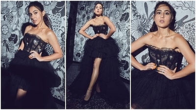 Sara styled the black ensemble with black stilettos, statement rings, contrasting orange nail paint and a messy ponytail with loose strands sculpting her face. For the glam picks, Sara opted for light mascara on the lashes, glowing skin, blushed cheeks, nude lip shade, on-fleek brows and beaming highlighter. Which diva's look did you like better? (Instagram/@saraalikhan95) Sara styled the black ensemble with black stilettos, statement rings, contrasting orange nail paint and a messy ponytail with loose strands sculpting her face. For the glam picks, Sara opted for light mascara on the lashes, glowing skin, blushed cheeks, nude lip shade, on-fleek brows and beaming highlighter. Which diva's look did you like better? (Instagram/@saraalikhan95)
