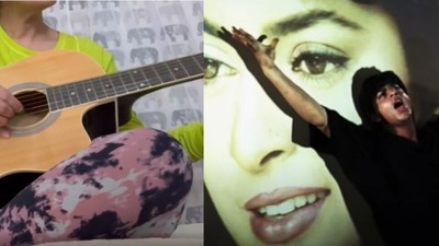 Twinkle Khanna strums Shah Rukh Khan's song Jaadu Teri Nazar. Twinkle Khanna strums Shah Rukh Khan's song Jaadu Teri Nazar.