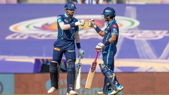 Hardik Pandya and Wriddhiman Saha of Gujarat Titans during IPL 2022 (PTI)