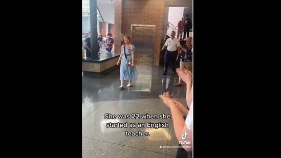 The woman retired as a teacher after more than 50 years and the whole school turned up to send her off. (katherineinmanhattan/Instagram) The woman retired as a teacher after more than 50 years and the whole school turned up to send her off. (katherineinmanhattan/Instagram)