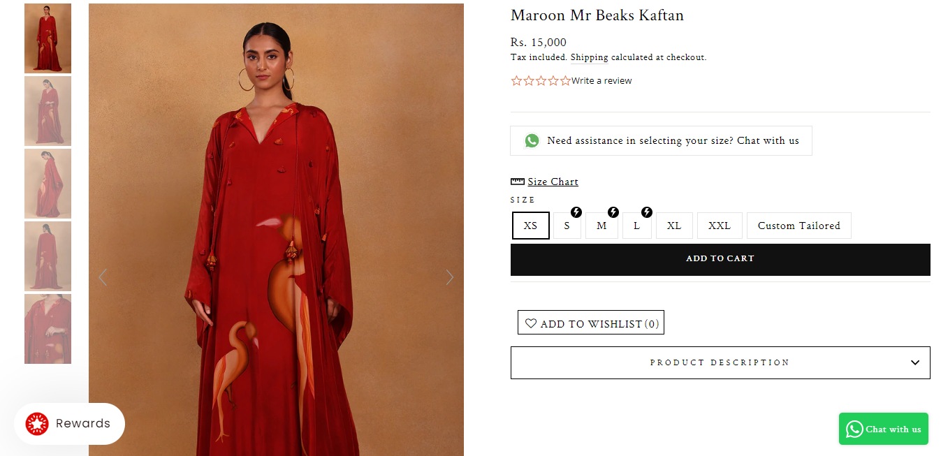 The price of kaftan dress Malaika wore.&nbsp; (houseofmasaba.com)