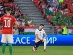 England's Declan Rice takes a knee at the start of the match&nbsp;