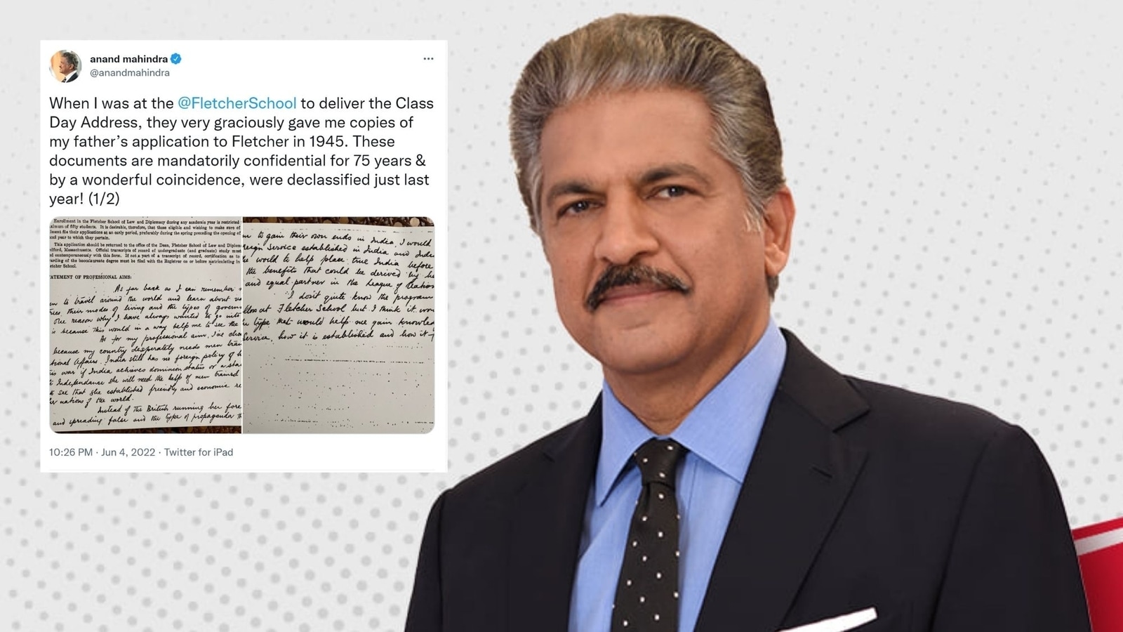 Anand Mahindra Shares His Fathers Application To A Us College Netizens Praise Trending 2593