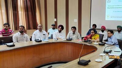 Deputy commissioner Surabhi Malik, along with other officials, virtually inaugurating a common effluent treatment plant (CETP) having a capacity of 50 MLD onTajpur Road on the occasion of World Environment Day in Ludhiana. (HT PHOTO)