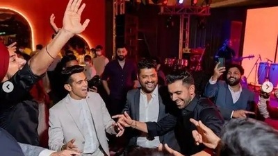 Arshdeep Singh, Kamlesh Nagarkoti rock the floor with newly-wedded Deepak Chahar at his reception party. (Instagram/deepak_chahar9) Arshdeep Singh, Kamlesh Nagarkoti rock the floor with newly-wedded Deepak Chahar at his reception party. (Instagram/deepak_chahar9)