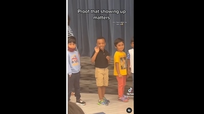 The little boy's face lit up when he saw his family in the audience. (mskadii__/Instagram) The little boy's face lit up when he saw his family in the audience. (mskadii__/Instagram)