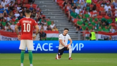 England's Declan Rice takes a knee at the start of the match&nbsp; (Action Images via Reuters)