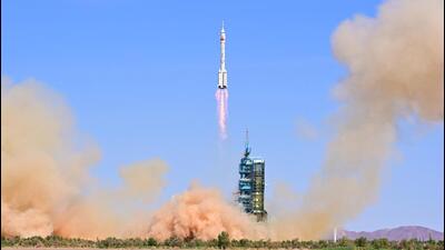 The Long March-2F carrier rocket, carrying the Shenzhou-14 spacecraft and three astronauts, takes off from Jiuquan Satellite Launch Center for a crewed mission to build China's space station, near Jiuquan, Gansu province, China. (VIA REUTERS) The Long March-2F carrier rocket, carrying the Shenzhou-14 spacecraft and three astronauts, takes off from Jiuquan Satellite Launch Center for a crewed mission to build China's space station, near Jiuquan, Gansu province, China. (VIA REUTERS)