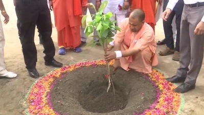 Yogi Adityanath plants sapling on World Environment Day (ANI)