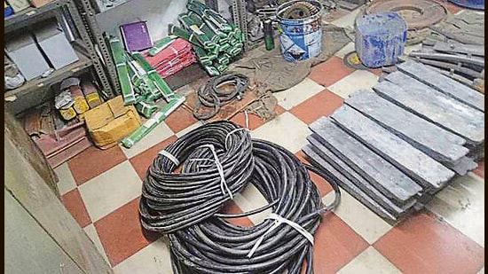 The ransacked room of the factory in Dhandhari Kalan which was targeted by the burglars in Ludhiana on Sunday. (HT Photo)