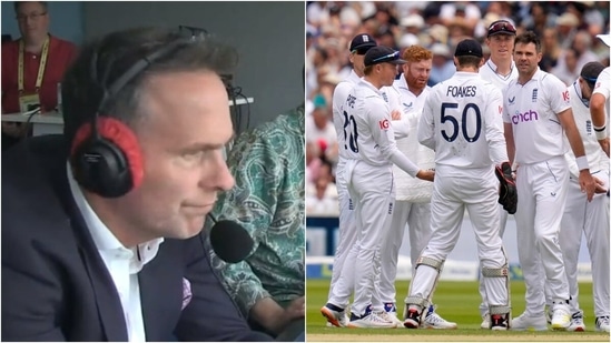 Michael Vaughan; England players during the 1st Test (Twitter/AP)