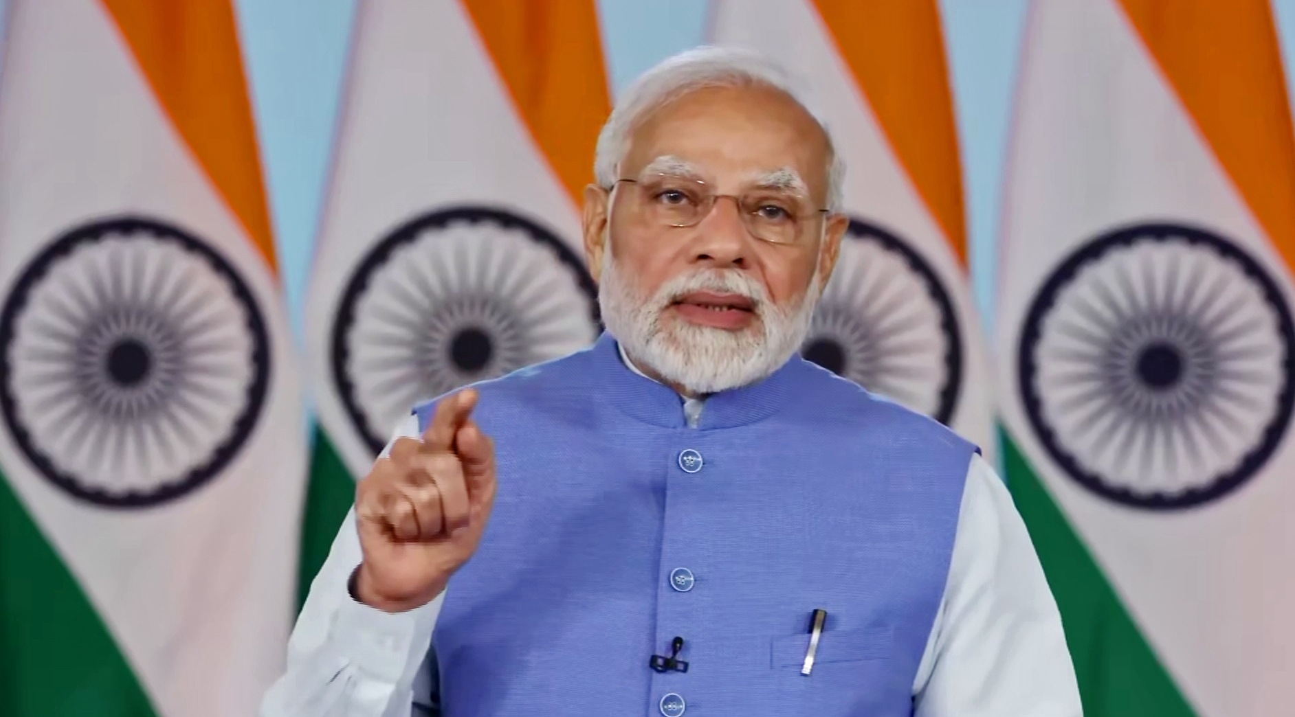 Prime Minister Narendra Modi speaks at the launch of the global initiative 'LiFE MOVEMENT' through video conferencing, in New Delhi on Sunday. (ANI)