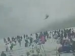 Video grab of a helicopter making an uncontrolled hard landing at the Kedarnath helipad. (ANI Twitter)