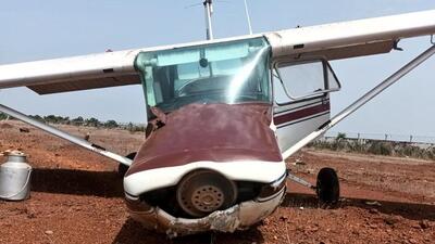 Kiran Malik, from Sion in Mumbai was injured when the Cessna aircraft she was flying solo veered off the runway during take-off and then fell from a height of 15 feet on the Birasal airstrip in Dhenkanal district on Monday. (HT PHOTO.)