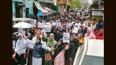 People stage a protest against controversial remarks about Prophet Mohammed, in Kota. (PTI) People stage a protest against controversial remarks about Prophet Mohammed, in Kota. (PTI)