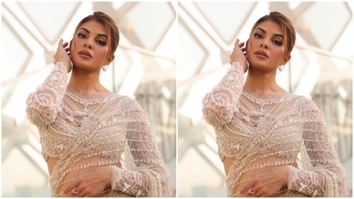 Styled by fashion stylist Chandini Whabi, Jacqueline decked up in nude eyeshadow, black eyeliner, black kohl, mascara-laden eyelashes, contoured cheeks and a shade of soft maroon lipstick. (Instagram/@jacquelinef143)