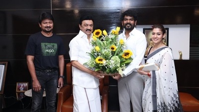 Nayanthara, Vignesh Shivn extend wedding invitation to MK Stalin. Nayanthara, Vignesh Shivn extend wedding invitation to MK Stalin.
