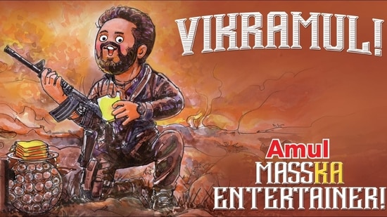 Amul India's topical for Kamal Haasan's Vikram. Amul India's topical for Kamal Haasan's Vikram.