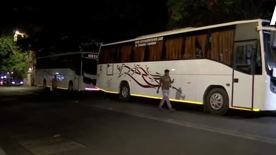 Shiv Sena MLAs being shifted to a hotel near Mumbai. (ANI)