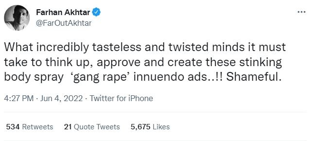 Celebs including Farhan Akhtar, Priyanka Chopra and Richa Chadha have called out the perfume brand for releasing objectionable advertisements. (Photos:Twitter)
