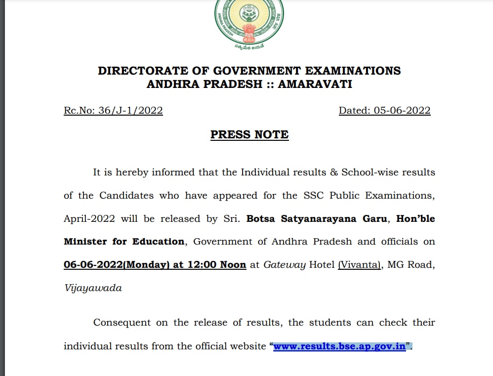 AP SSC result releasing soon atwww.results.bse.ap.gov.in/