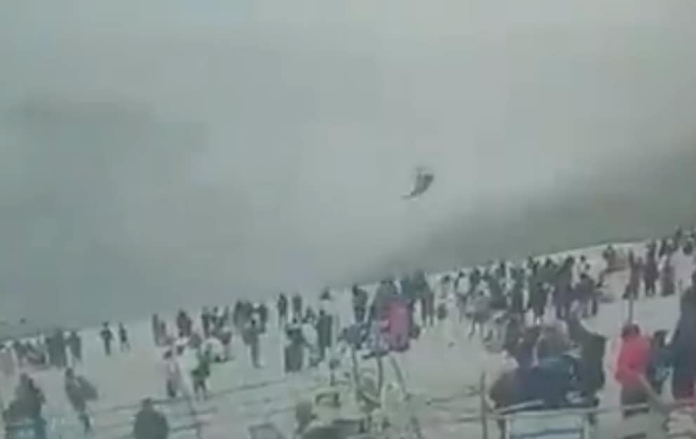 Video grab of a helicopter making an uncontrolled hard landing at the Kedarnath helipad. (ANI Twitter)