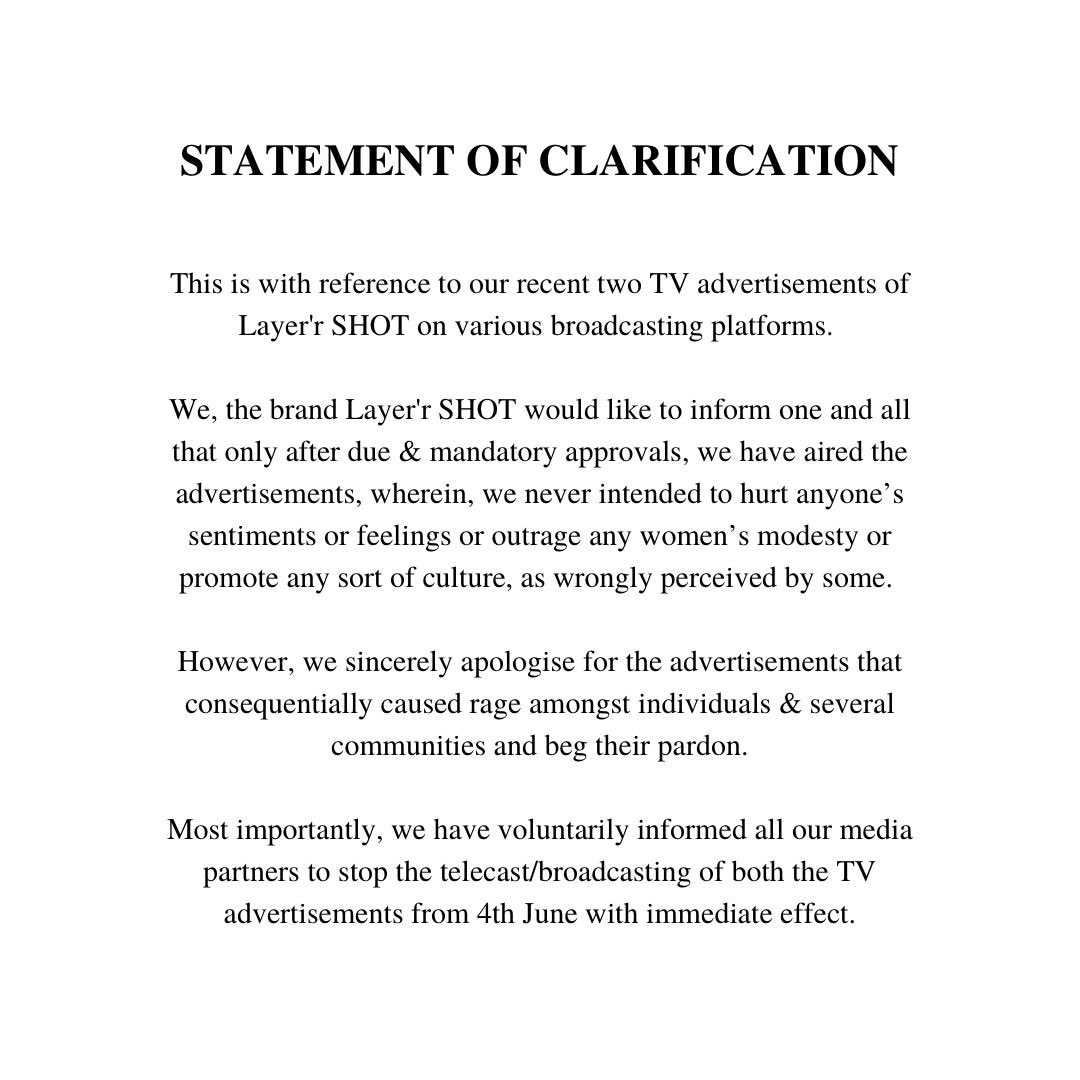 The letter of clarification posted by the brand on social media.