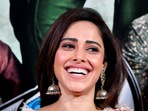 Nushrratt Bharuccha during the song launch of Janhit Mein Jaari in Mumbai.(Amit Sharma) Nushrratt Bharuccha during the song launch of Janhit Mein Jaari in Mumbai.(Amit Sharma)