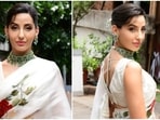 Nora Fatehi in ivory floral print saree embraces Indian elegance for Dance Deewane Juniors shoot