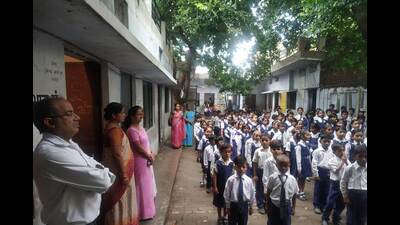 Morning assembly under way at a state social welfare department-run school at Mumfordganj in Prayagraj district (HT file photo) Morning assembly under way at a state social welfare department-run school at Mumfordganj in Prayagraj district (HT file photo)