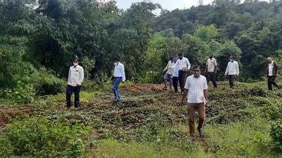 Rajendra Kachare, Bhor sub divisional officer, during a visit to Dhanavli village. (HT FILE PHOTO)