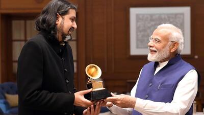 Music composer Ricky Kej with Prime Minister Narendra Modi in New Delhi after winning the Grammy earlier this year. (ANI File Photo)