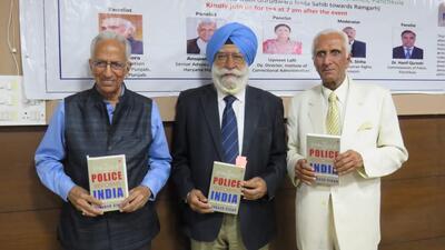 (From left) Former UP DGP Prakash Singh and justice KS Grewal (retd) and justice Nawab Singh (retd) during a discussion on police reforms in Panchkula (HT Photo)