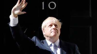 Britain's new Prime Minister Boris Johnson gestures after giving a speech outside 10 Downing Street in London. (AFP)