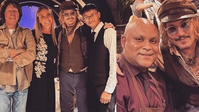Johnny Depp dined at an Indian restaurant in Birmingham along with Jeff Beck. Johnny Depp dined at an Indian restaurant in Birmingham along with Jeff Beck.