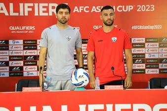 Afghanistan coach Anoush Dastgir with Farshad Noor at AFC Asian Cup qualifiers. (AIFF)