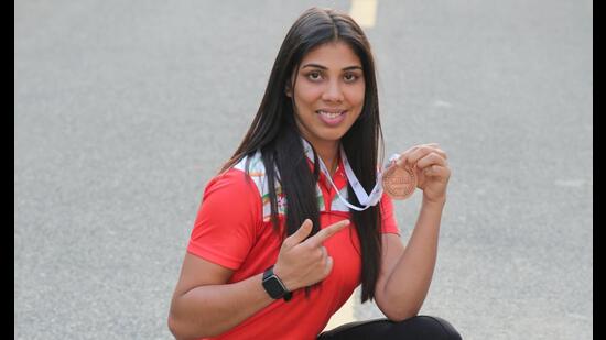 Manisha Moun, a Bronze medallist at the Women’s World Boxing Championships, was recently felicitated by the Sports Authority of India and Union Minister for Youth Affairs and Sports Anurag Thakur. (Photo: Manoj Verma/HT) Manisha Moun, a Bronze medallist at the Women’s World Boxing Championships, was recently felicitated by the Sports Authority of India and Union Minister for Youth Affairs and Sports Anurag Thakur. (Photo: Manoj Verma/HT)