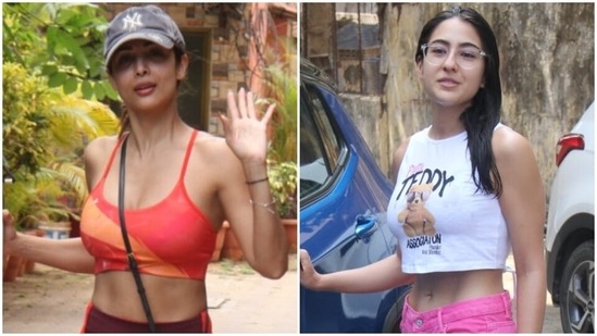 Malaika Arora and Sara Ali Khan slay gym fashion in trendy ensembles, show off fit physique in new pics(HT Photo/Varinder Chawla)