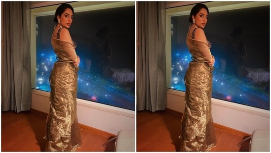 The photos show Sobhita standing by a window inside her hotel room and watching over the city lights. The star served stunning poses in them and embraced the free-spirited women vibes for the shoot.(Instagram)