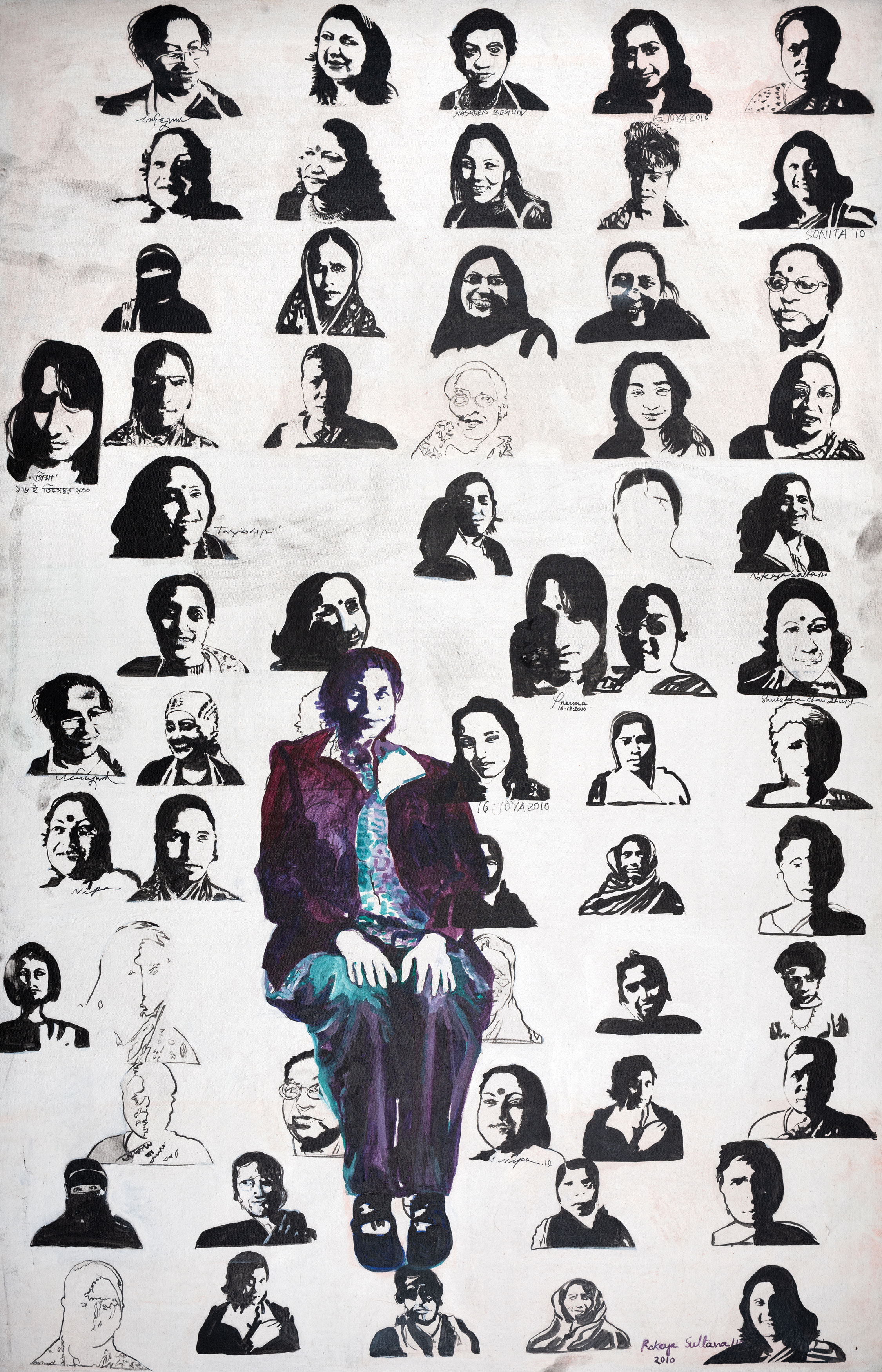 This work showcases Rokeya Sultana herself, along with the women who she met at an art camp in Bengal.