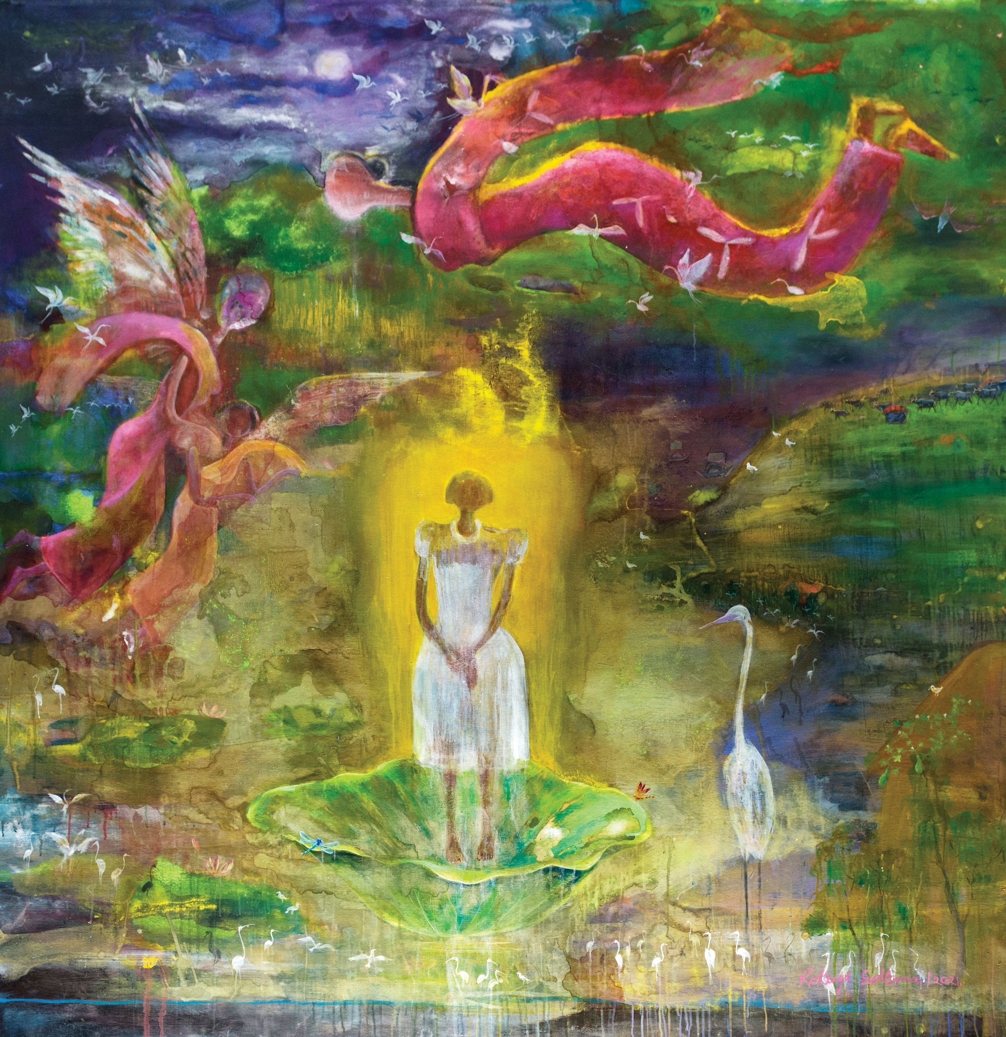 This new version of Madonna is part of a figural series by Sultana, which has abstract interpretations of the Bangladeshi landscape.