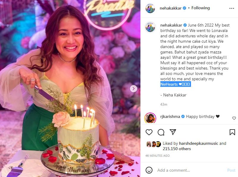 Neha Kakkar shared all about her birthday.&nbsp;