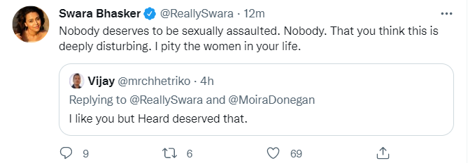 Swara Bhasker comes forward to Amber Heard's defence.
