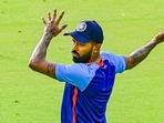 Hardik Pandya during practice session.(HT) Hardik Pandya during practice session.(HT)