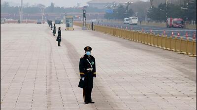 Paramilitary police officers stand guard on the Tiananmen Square before the closing session of the National People’s Congress (NPC) in Beijing, China on March 11, 2022. (REUTERS) Paramilitary police officers stand guard on the Tiananmen Square before the closing session of the National People’s Congress (NPC) in Beijing, China on March 11, 2022. (REUTERS)