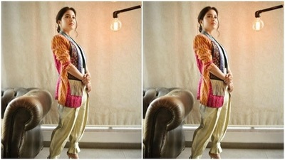Shweta played muse to fashion designer houses Be True and Hang ‘em There and picked a multicoloured multicoloured co-ord set for the pictures. (Instagram/@battatawada)